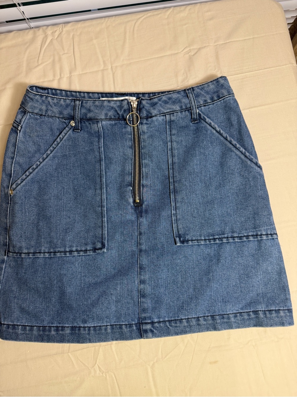 Highway Jeans Blue Denim Midi Skirt with Front Ring Zip